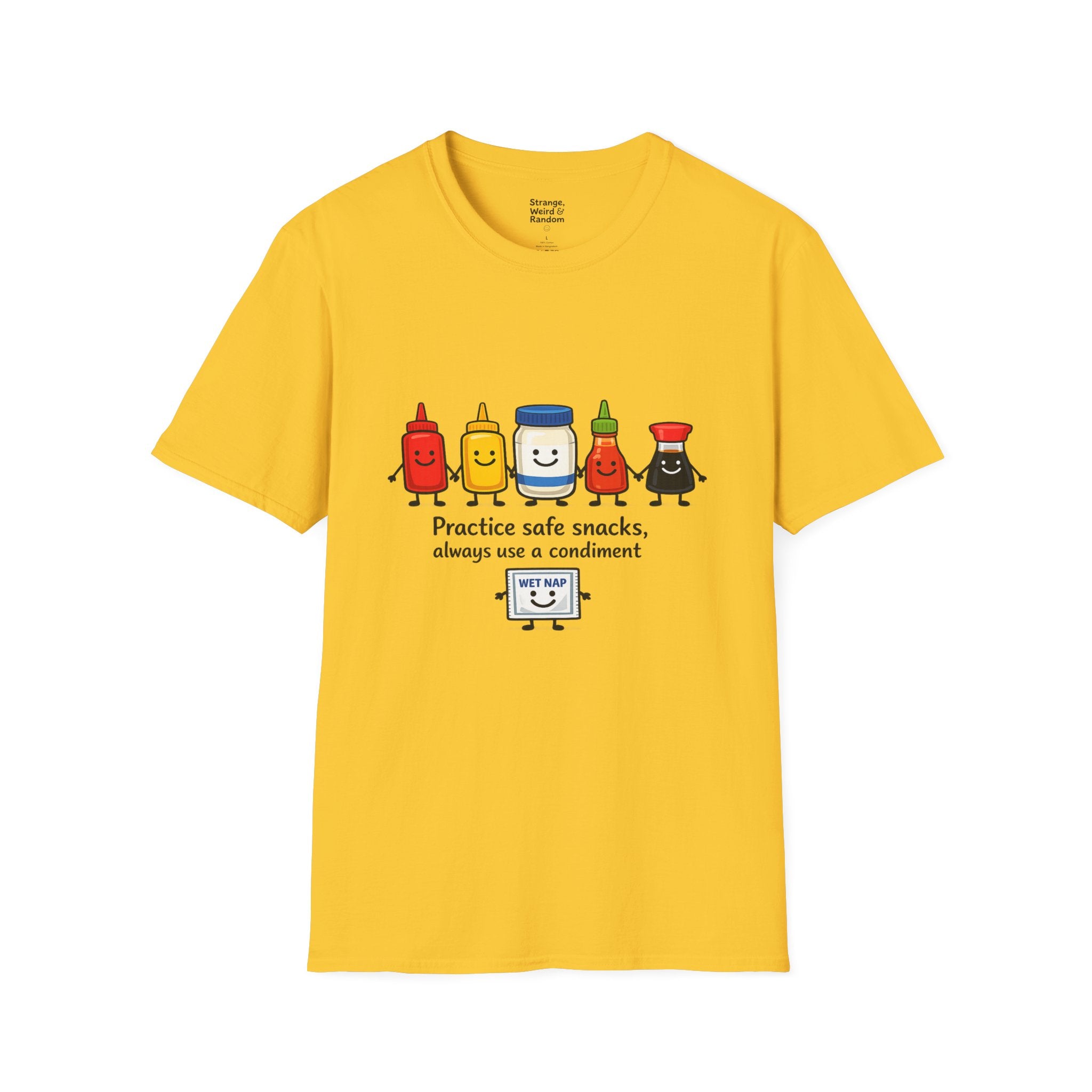 Practice Safe Snacks condiment characters T-Shirt | Ketchup Mustard Peanut Butter Jelly