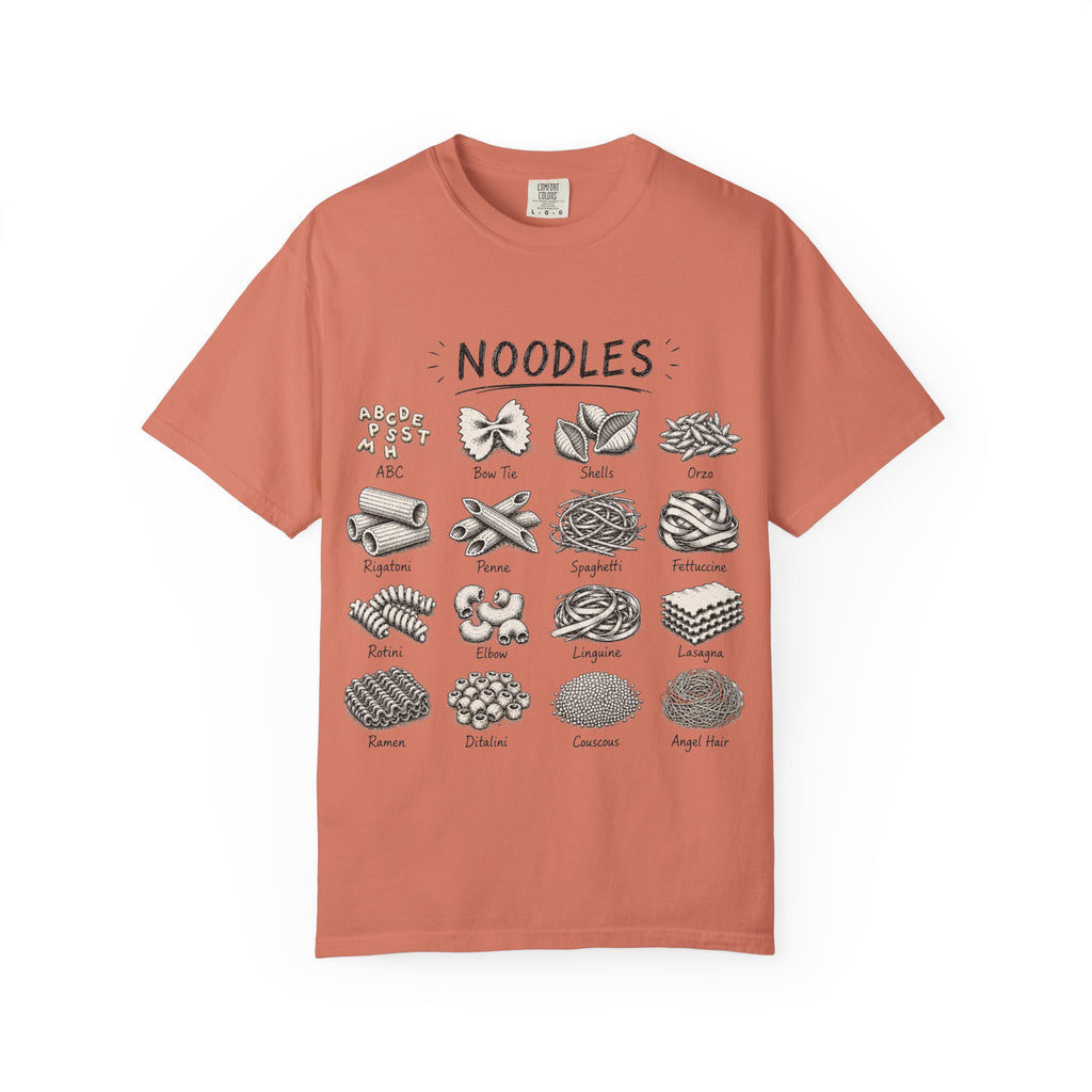 Noodles Chart T-Shirt — Illustrated Pasta Types Tee