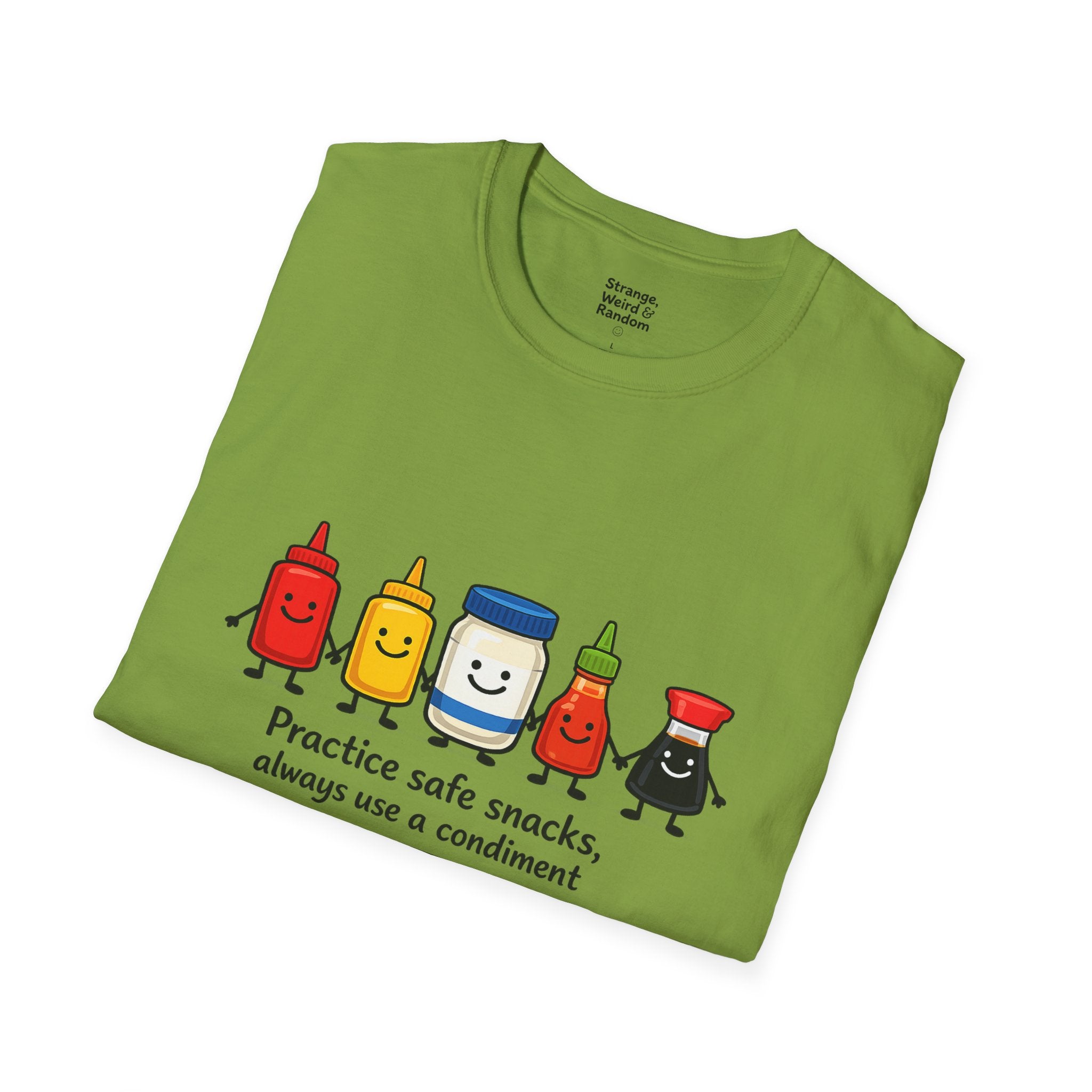 Practice Safe Snacks condiment characters T-Shirt | Ketchup Mustard Peanut Butter Jelly