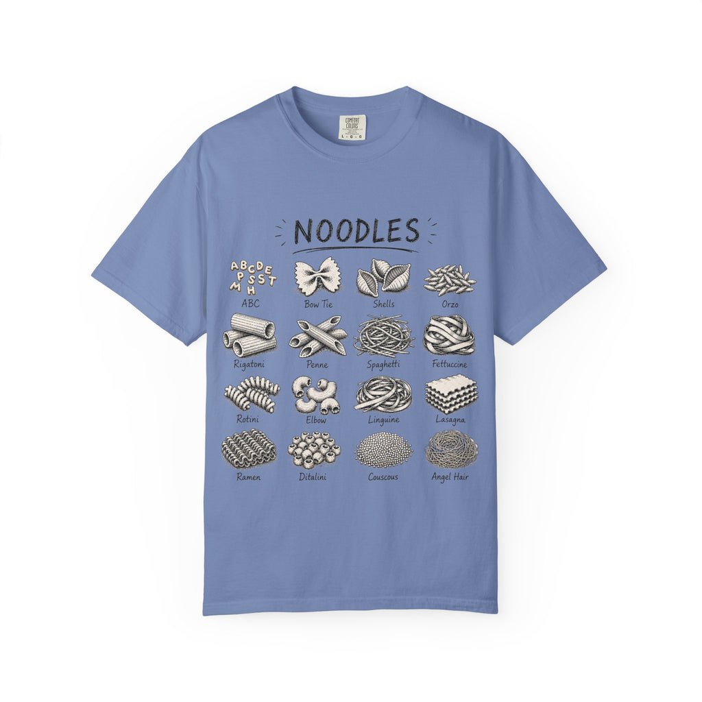 Noodles Chart T-Shirt — Illustrated Pasta Types Tee
