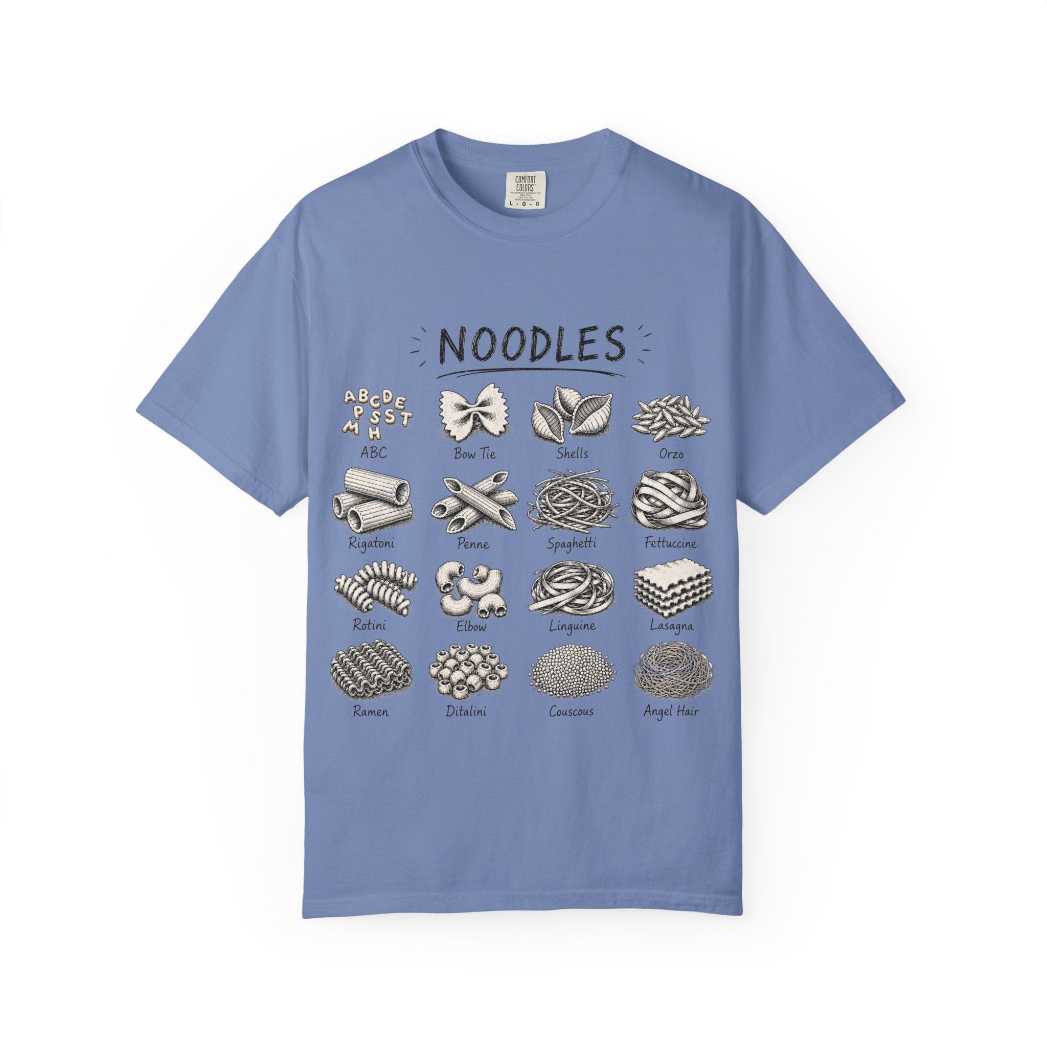 Noodles Chart T-Shirt — Illustrated Pasta Types Tee