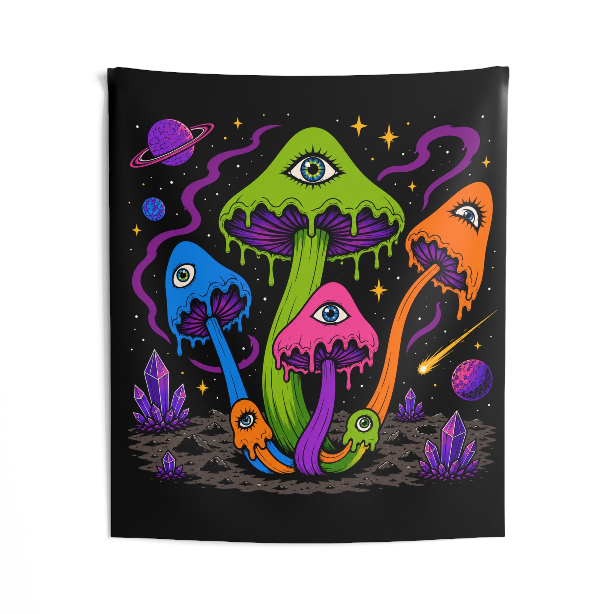 Psychedelic Eye Mushroom Tapestry — Neon Space Trippy Wall Art
