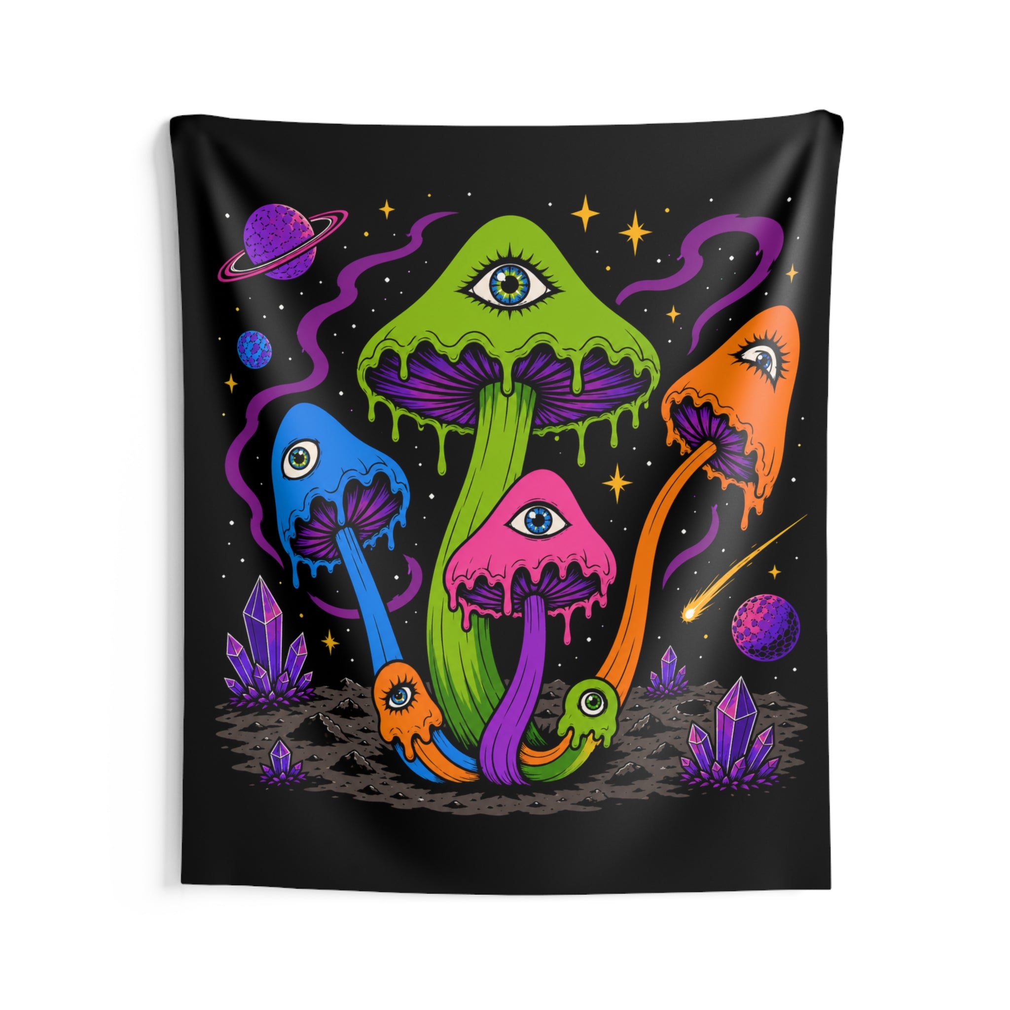 Psychedelic Eye Mushroom Tapestry — Neon Space Trippy Wall Art
