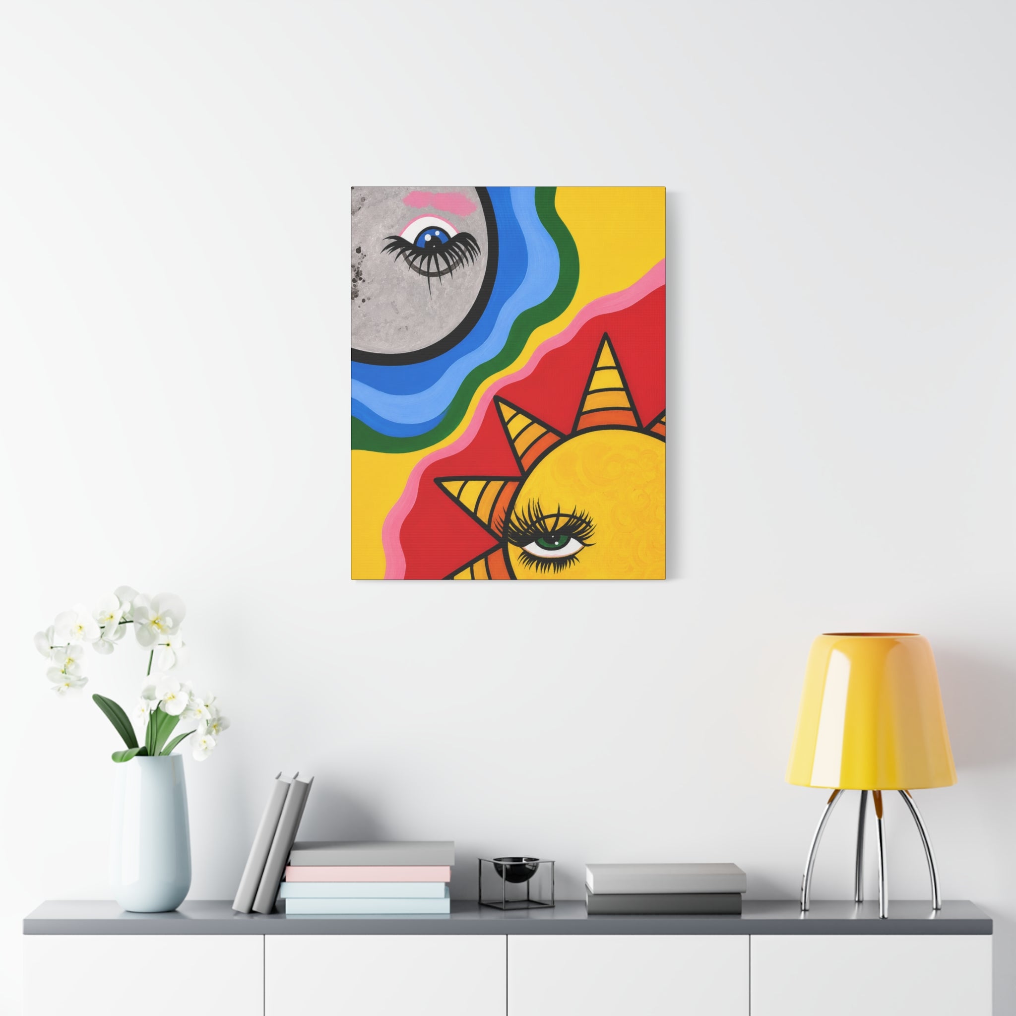 Sun and Moon Pop Art Canvas Print — Colorful Psychedelic Wall Art