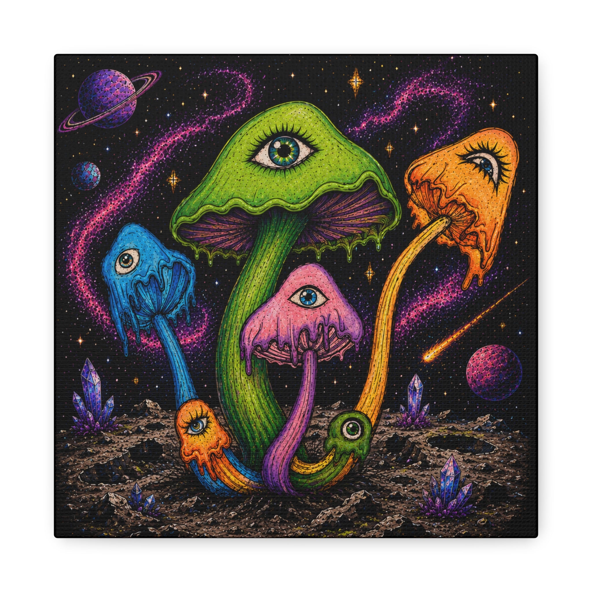 Psychedelic Mushroom Canvas Print — Trippy Cosmic Eyes Wall Art