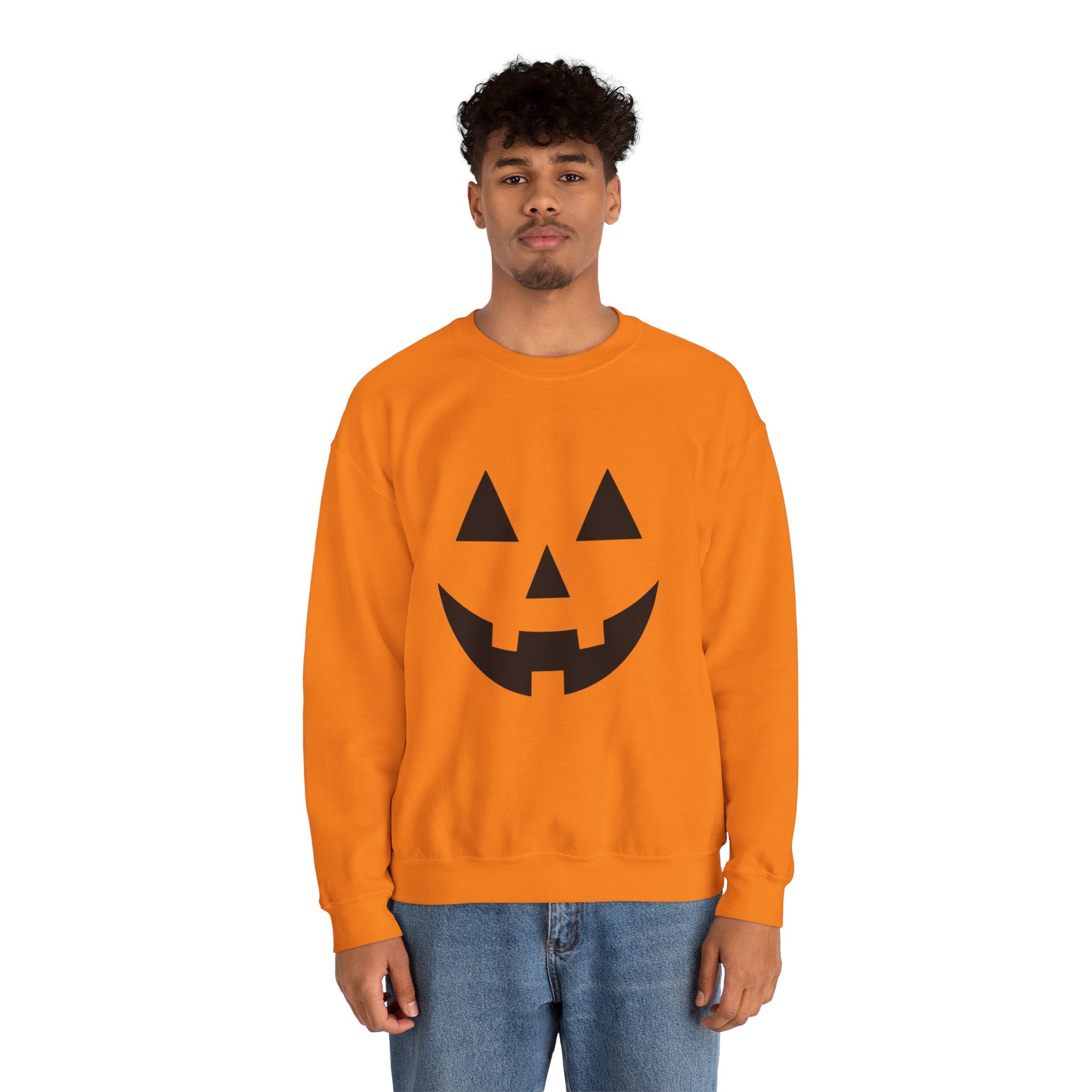 Jack-o'-Lantern Pumpkin Crewneck Sweatshirt — Halloween Orange Pullover