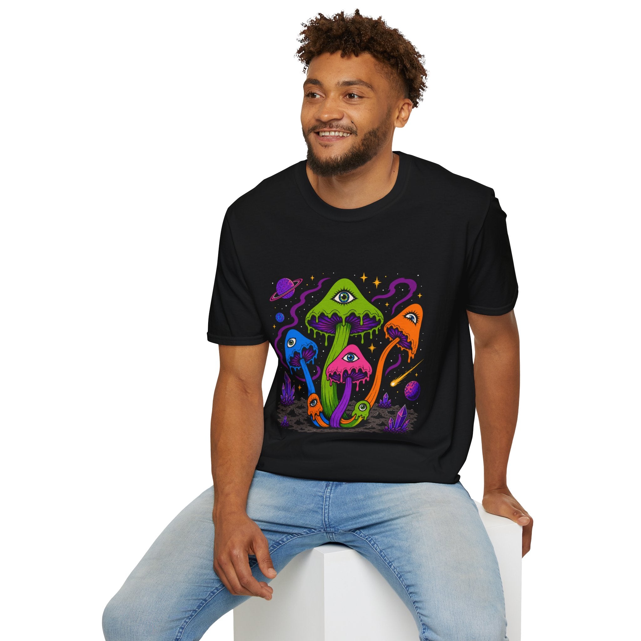 Psychedelic Third-Eye Mushrooms T-Shirt | Trippy Neon Fungi Art
